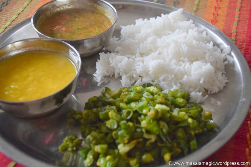 Comfort Food - Rice, Dal, Garlic Rasam and Green Beans Curry